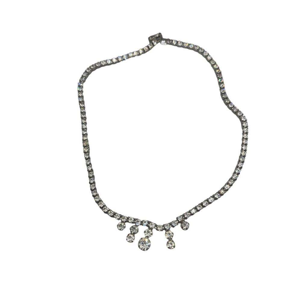 Vintage Rhinestone Necklace Silver Tone Box Closure by MARIANNE